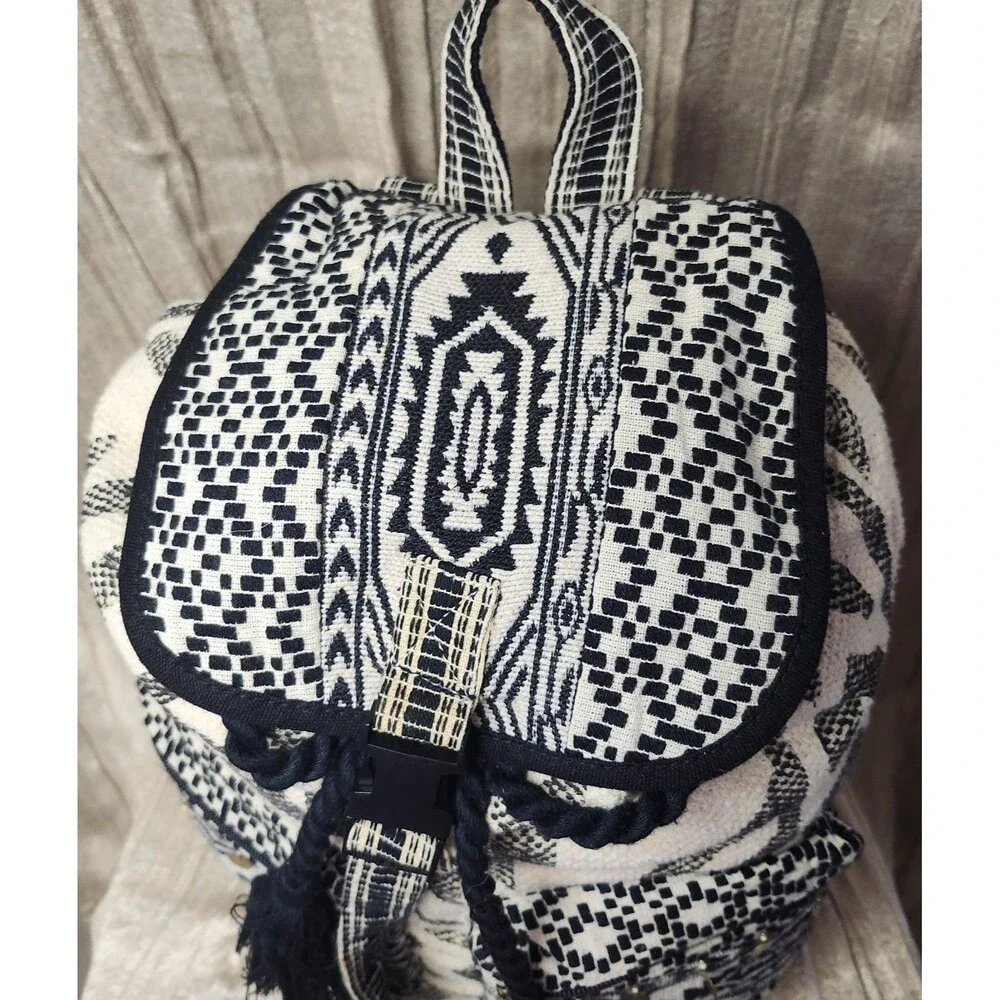 Jumbo Tribal Jerga Backpack Black & White Woven Baja Mochila Gorpcore Boho Beach